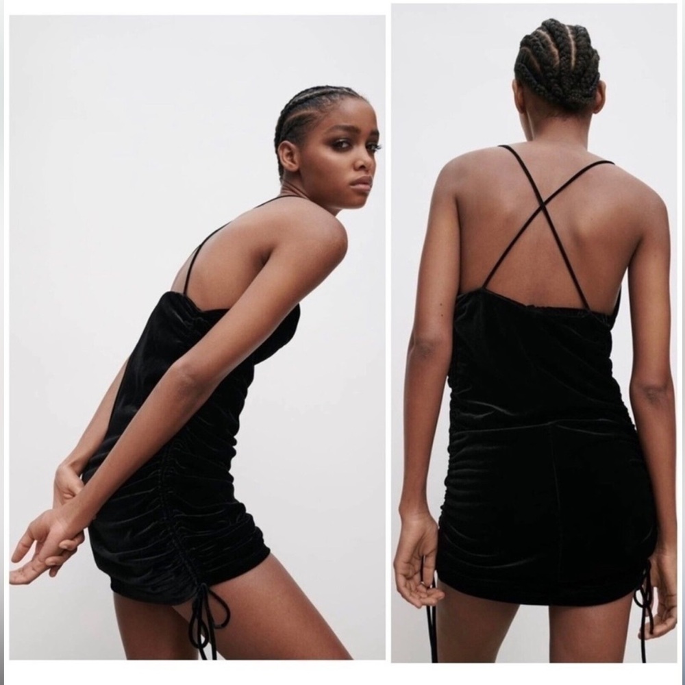 Zara velvet ruched mini dress, black size Small
